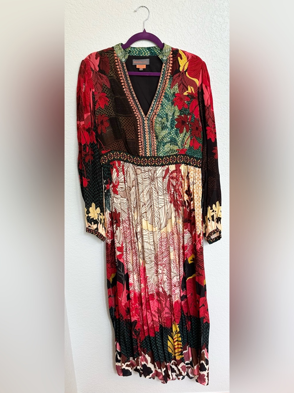 Bhanu by Jyoti Embroidered Mixed Print Boho Maxi Dress Size 10